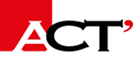 Logo ACT: la lettre A est blanche sur fond rouge, suivie de CT noirs sur fond blanc, avec une apostrophe rouge.