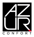 Logo AZUR stylisé blanc sur fond noir. La typographie est moderne et géométrique, avec une touche rouge discrète sous le 'R'.