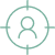 Icône pixelisée d'une silhouette de personne au centre d'une cible. Symbole de ciblage utilisateur, d'audience ou de profil.