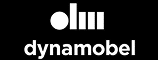 Logo Dynamobel blanc sur fond noir. Il combine un symbole graphique stylisé (cercle et barres verticales) avec le texte 'dynamobel'.