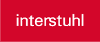 Logo Interstuhl en texte blanc et épuré sur un fond rouge vif. Représente la marque de mobilier de bureau.