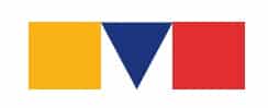 Logo stylisé représentant la lettre M avec un rectangle jaune-orangé, un triangle bleu inversé et un rectangle rouge.