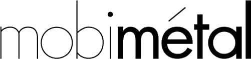 Logo mobimétal affichant la partie 'mobi' en caractères fins et 'métal' en gras avec un accent aigu sur le 'é', créant un contraste visuel.