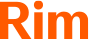 Logo texte orange vif 'Rim' sur fond noir uni.