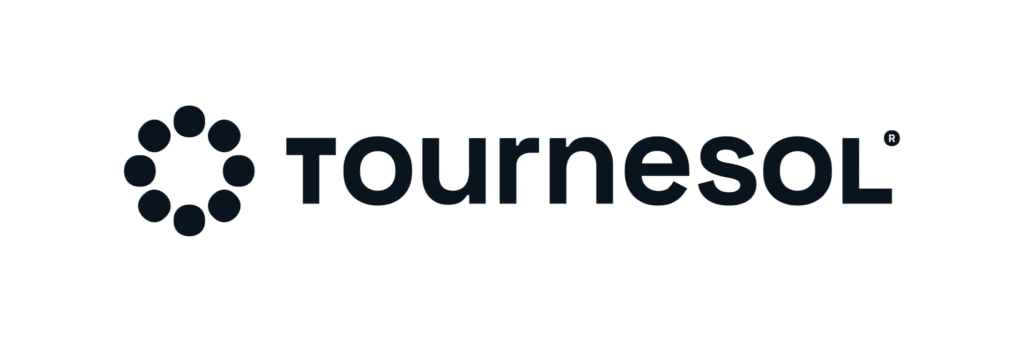 Logo Tournesol avec huit points bleus disposés en cercle et le nom 'tournesol' en lettres minuscules, suivi d'un symbole de marque déposée.